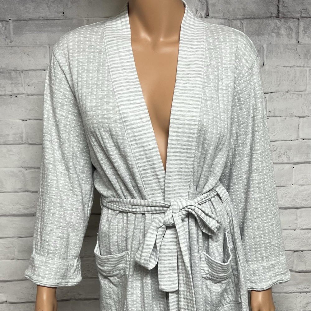Charter Club Robe Womens‎ Medium Gray Knit Dot Stripe Tie Wrap Pockets Cozy - Picture 4 of 15